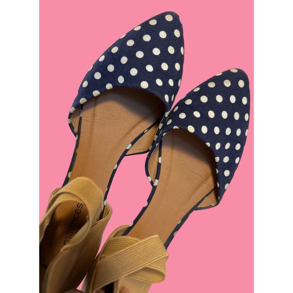 Maurices Penny Women Size 7  Navy Polka Dot Ballet Flat - Picture 11 of 12